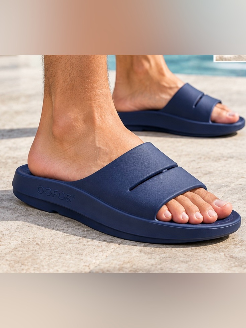 OOFOS OOahh Sport Recovery Slides Men’s Navy Blue Sandals EU 44 US 10